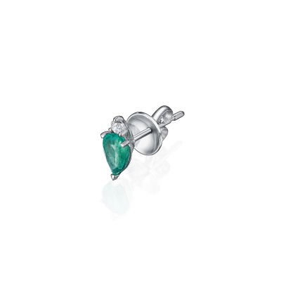 E22-FD-003-6 Серьга (750) (1 Бр Кр-57 0,048Ct 3/5А ,1 Изумруд (О) облагороженный Груша 7,00*5,00 0,670Ct 3/3Б) ШК: 2000000010588