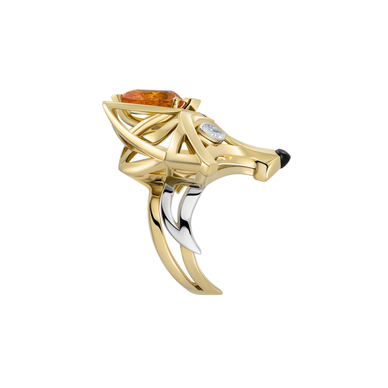 Кольцо с гранатом спессартин, бриллиантами и агатом